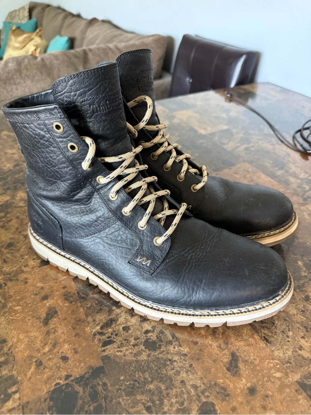 Timberland Mens size 12 boots black leather lace up casual work combat shoes